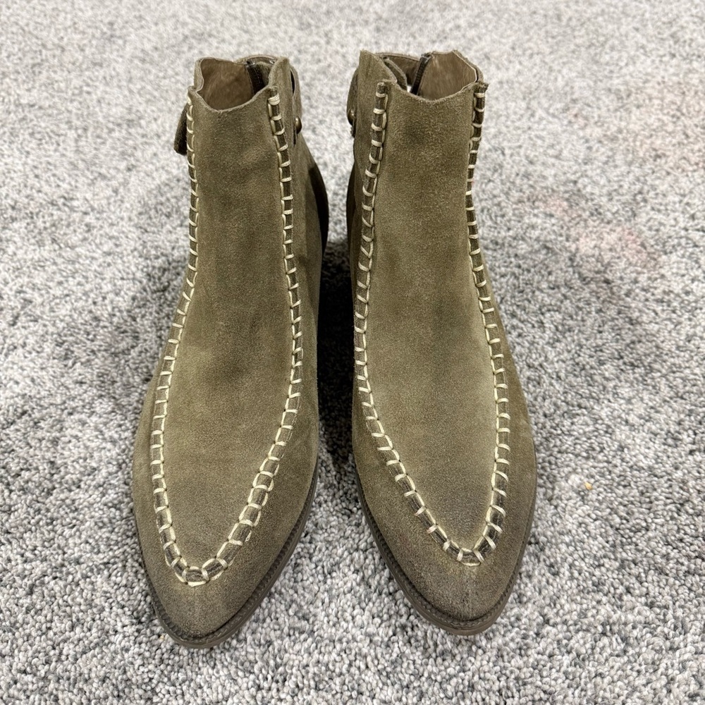 Antelope Anthropologie Green Suede Pointed Toe Low Heel Ankle Boots Women US 10